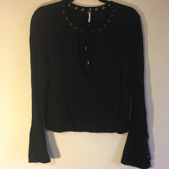 Free People Peasant Blouse Black Size Medium - Picture 1 of 5